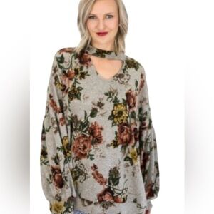 Easel NWOT Womens Chocker Neck Loose Fit Vintage Floral Tunic Large